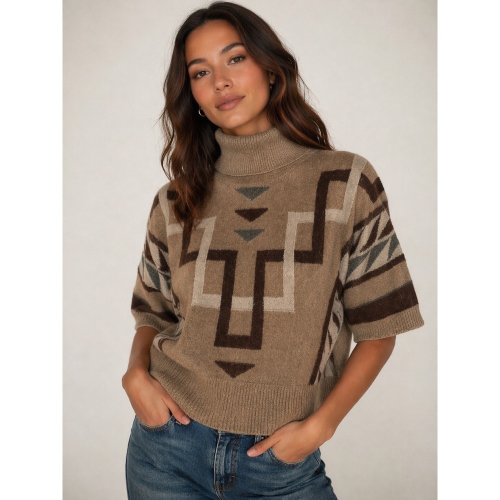Lauren Ralph Lauren Sweater Womens XS Brown Southwestern Aztec Turtleneck Knit